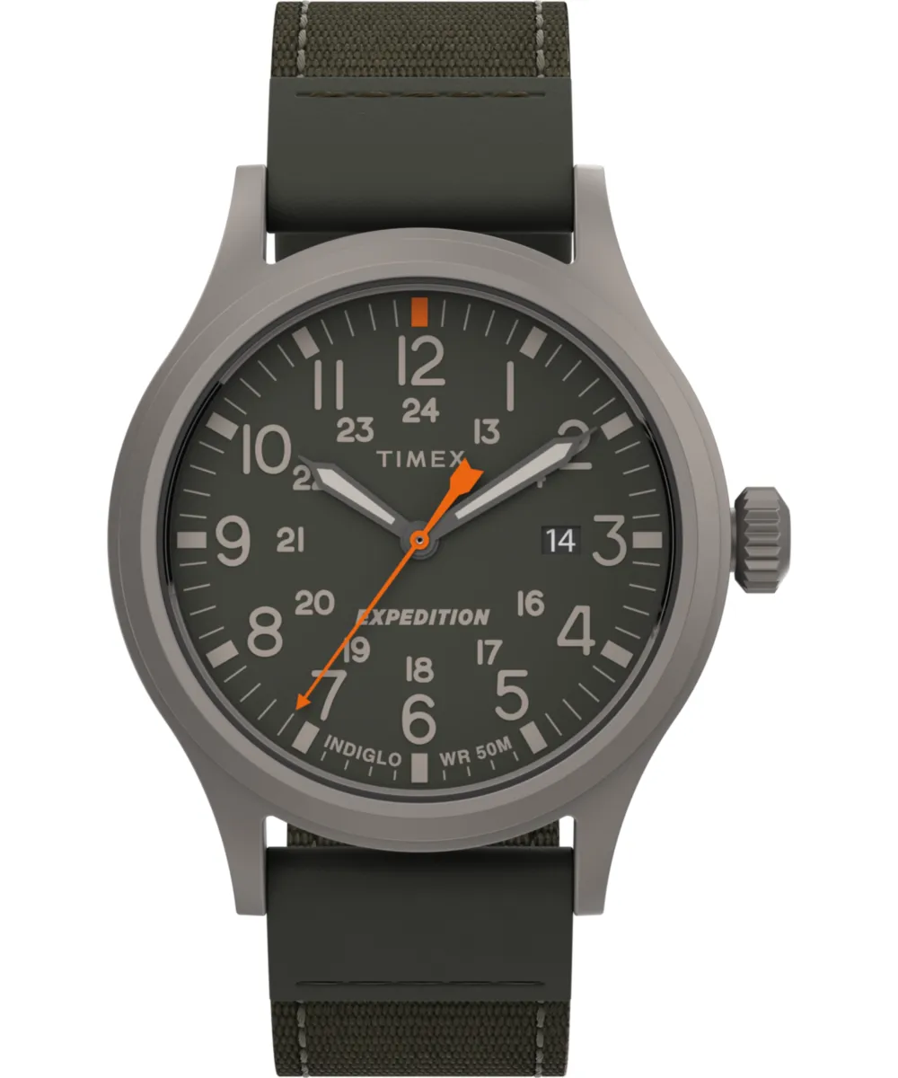 Jam tangan pria Expedition Scout 40mm Fabric Strap Watch original dari MELAYU4D dengan strap hijau dan casing kasual
