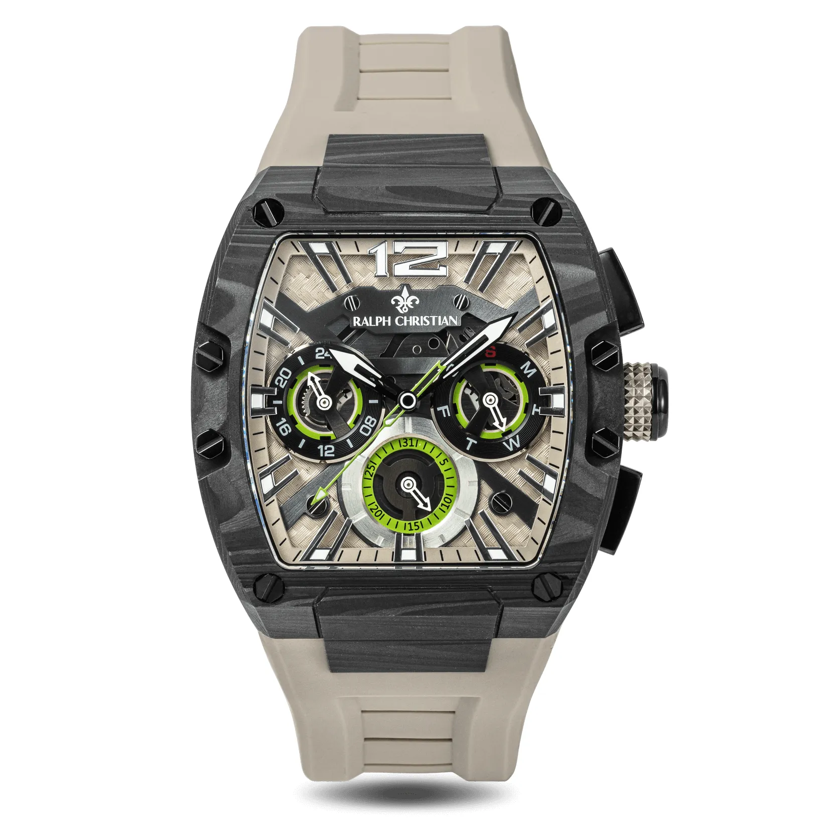 Jam tangan pria PROSLOT Intrepid Sport Carbon Fibre warna Ivory Slate